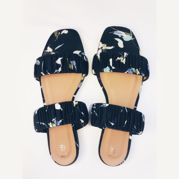 Nordstrom Lewit Elena Ruched Satin Flat Slide Sandal Navy Floral EU 39.5 US 9 - Picture 5 of 10